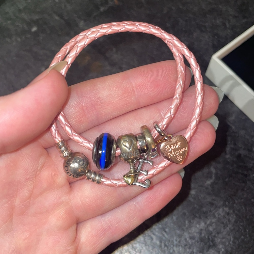 Pink Leather Pandora Bracelet - Picture 2 of 3